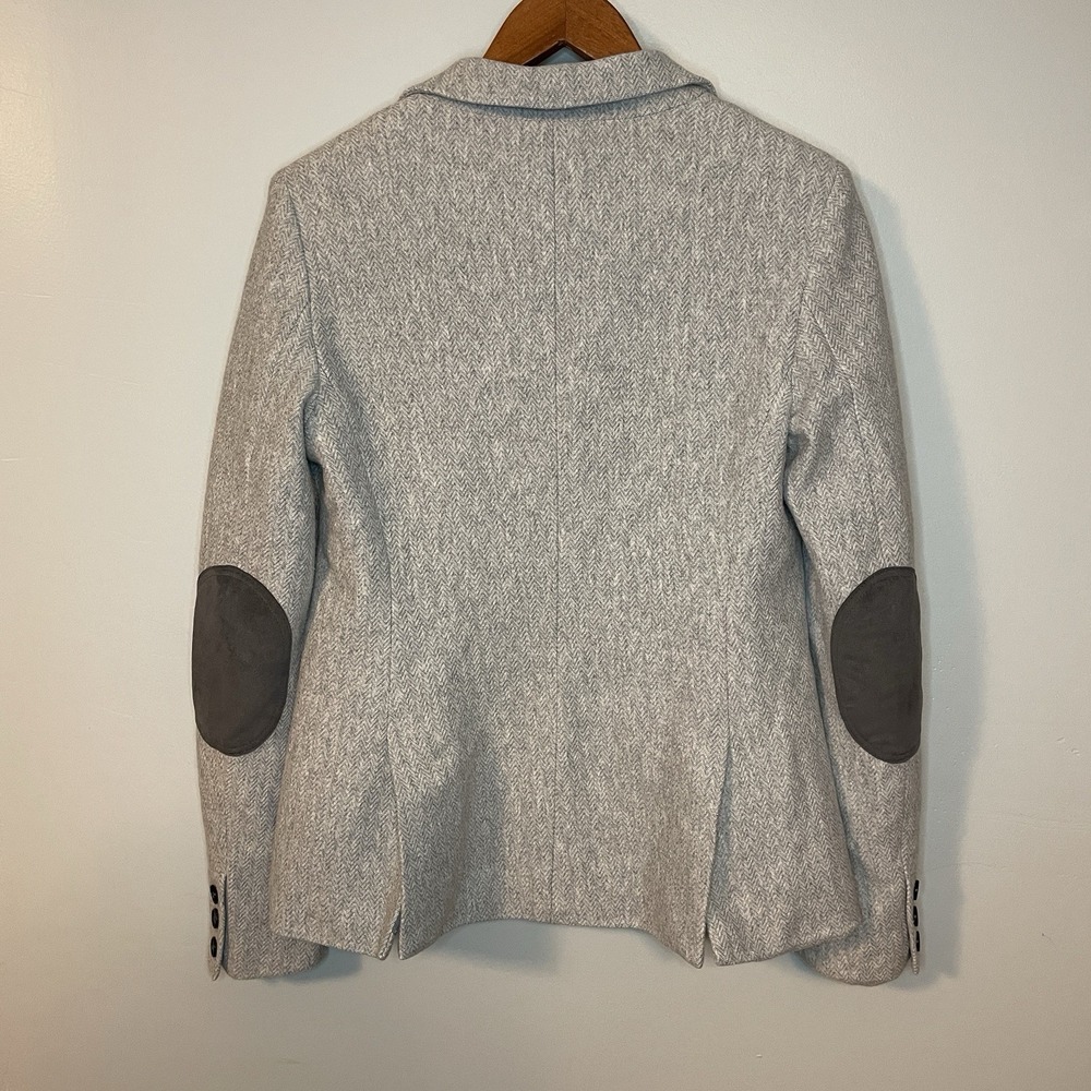 LOFT Herringbone Knit Blazer Jacket Grey Elbow Patches Size 4 Office - Picture 3 of 6